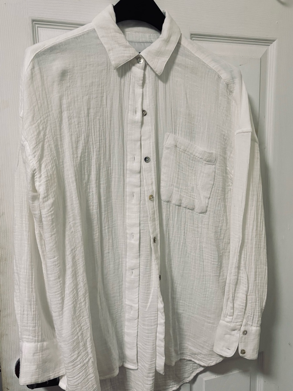 Women’s white Lightweight Button-Up Shirt, never worn.